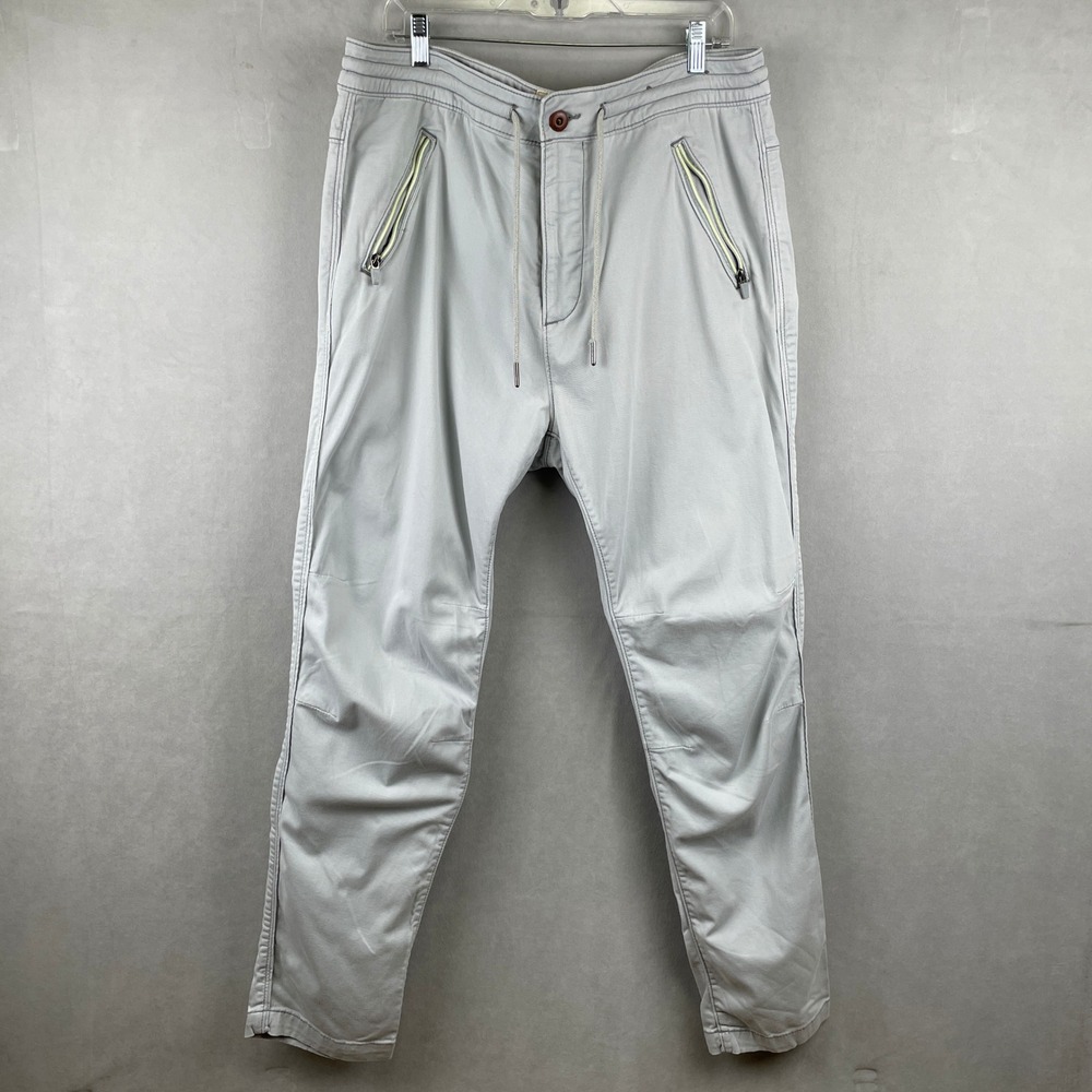 Hollister Men Jogger Pants Light Gray Twill Drawstring Zip Pockets Athleisure 38